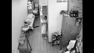 黑客破解网络摄像头偷拍单位值班女医生和领导在医务室偷情被扒下内裤趴在椅子上后入